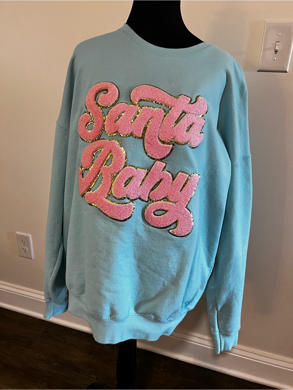 Santa Baby Pink Appliqué Crewneck Sweater - Women